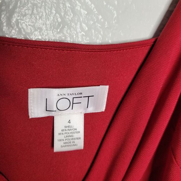 Loft Ann Taylor Womens Size 4 Shift Dress Surplice Vneck Sleeveless Cocktail Red - Picture 5 of 7